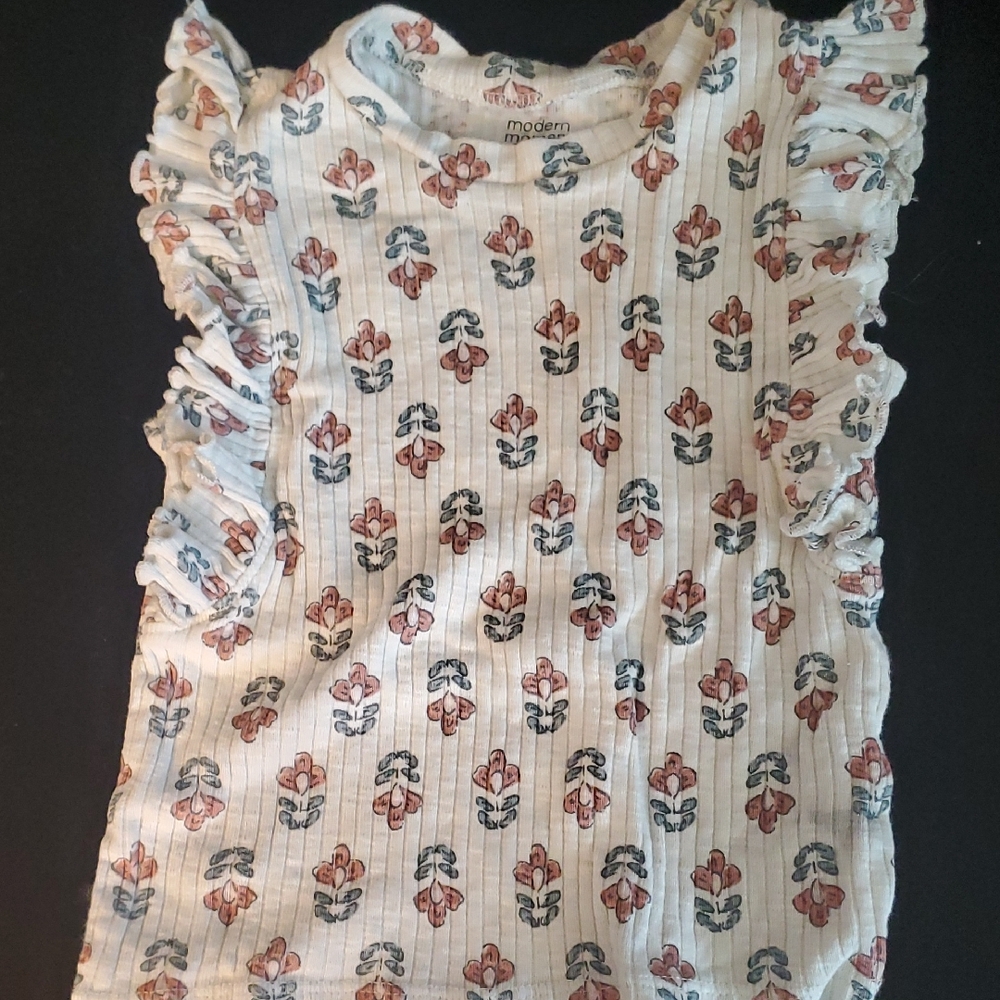 Modern Soul Cream Tank Top And Shorts with Rust & Blue Floral Print